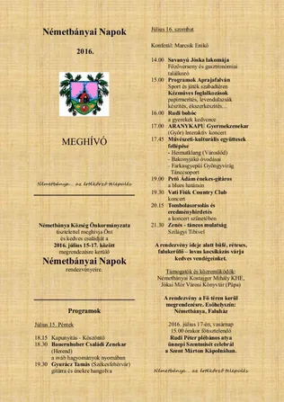 Németbányai Napok 2016 borítóképe