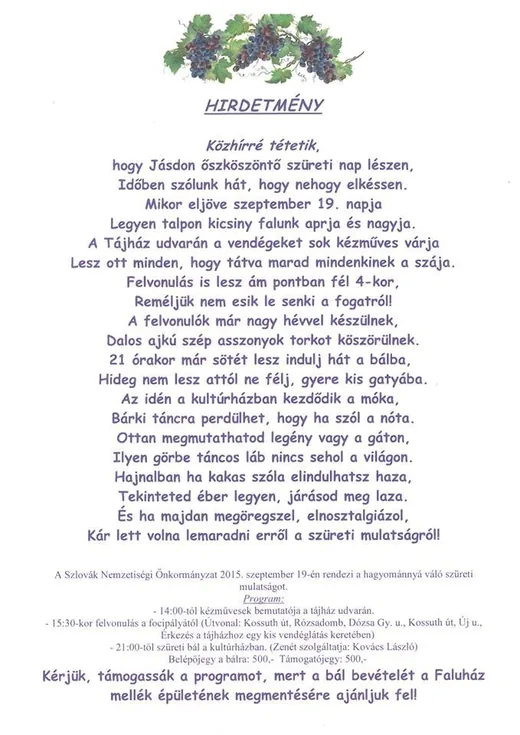 'Szüreti felvonulás 2015' cikk borítóképe