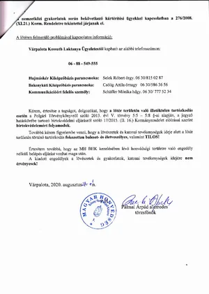  Lőtér értesítőjének kiegészítője