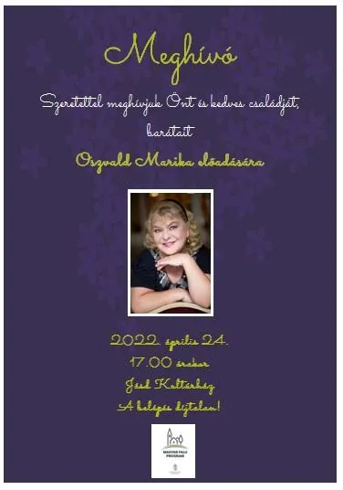 'Meghívó Oszvald Marika előadására' cikk borítóképe